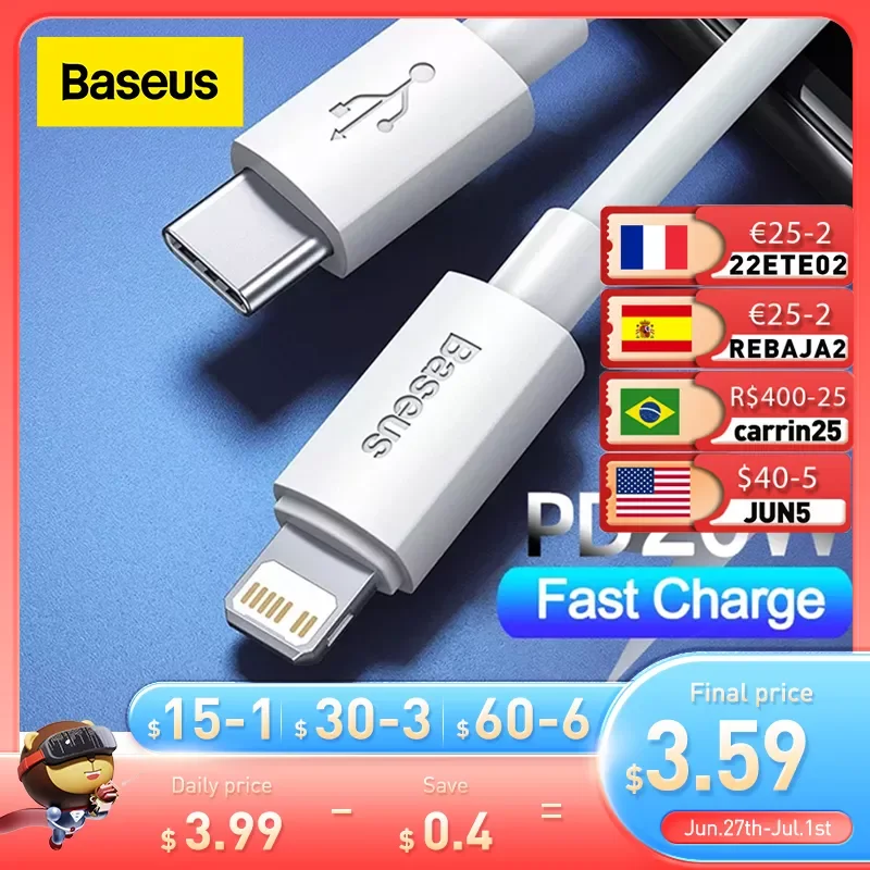 

Baseus USB Type C for iPhone 12 11 8 X XR PD 20W Fast Charge USB C Cable for iPhone Cable Charging Data Cable USB C Wire Code