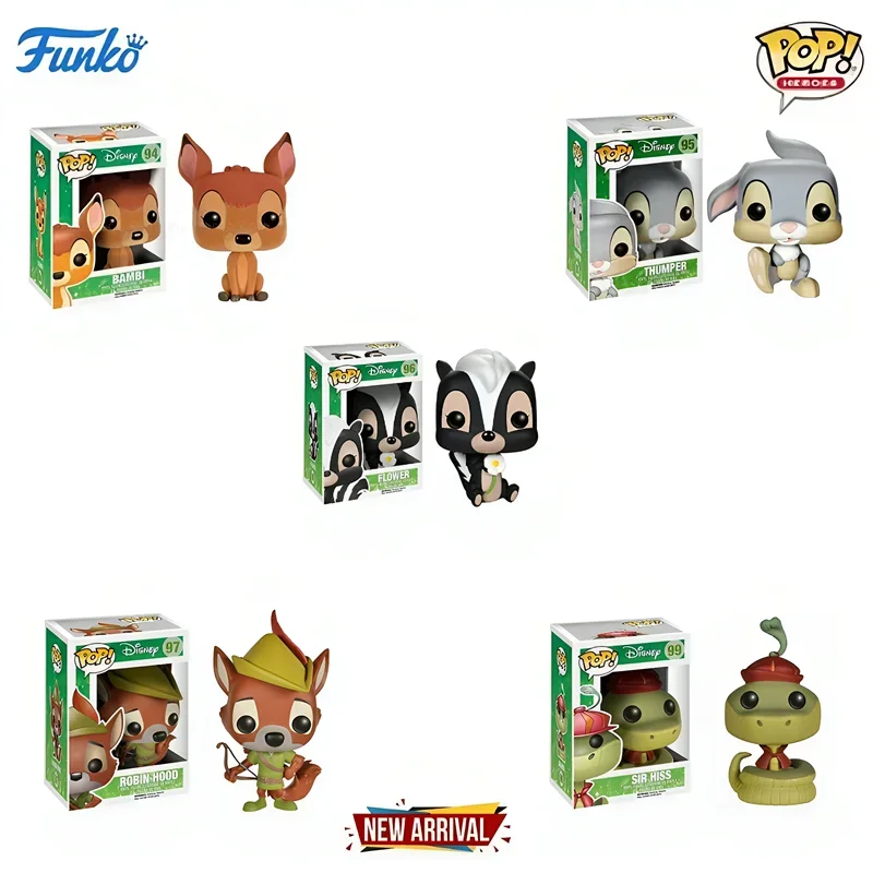 Фото Новые фигурки Funko Pop на тему Диснея: Бэмби 94 #   Тампер 95 # Цветок 96 #   Робин Гуд 97 # Сэр Хисс 99 # Коллекционные виниловые фигурки-модели №2