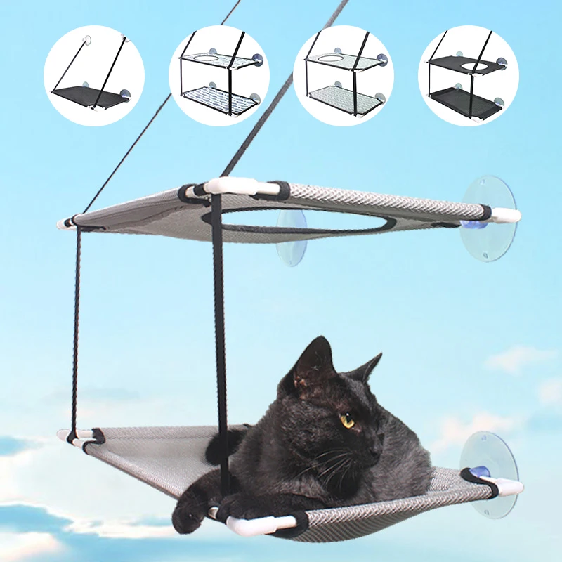 

Cat Hammock Suction Cup Windowsill Cat Comfortable Hammock Summer Breathable Mesh Double Hanging Beds Pet Hammock Cat House