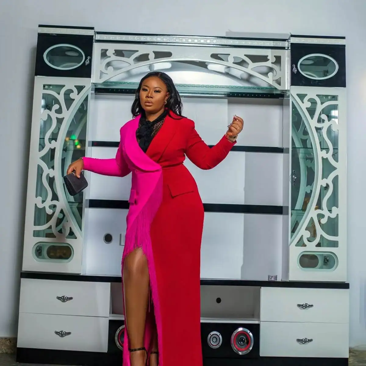 Color Matching Women Dress Lady Customized Plus Size Slim Fit Long Jacket Prom Evening Party Blazer One Piece