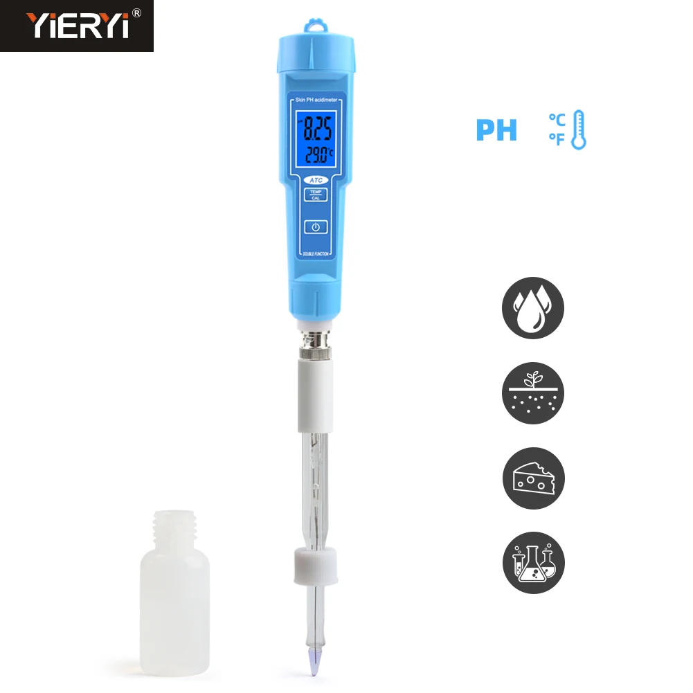 

yieryi ATC 0.00-14.00 ph Meter For Tapered Loose Soil Hydroponics Cheese, lab, drinking water with Replaceable Probe