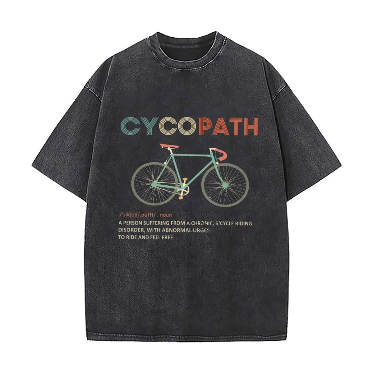 Фото Футболка с принтом Cycopath Bicycle Humor Subculture Art, повседневная, с эффектом потертости, винтажная, минималистичная, с коротким рукавом №1