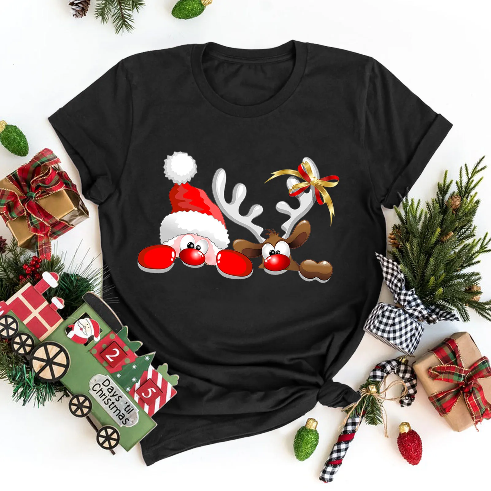 

Женская рождественская блузка с круглым вырезом и коротким рукавом