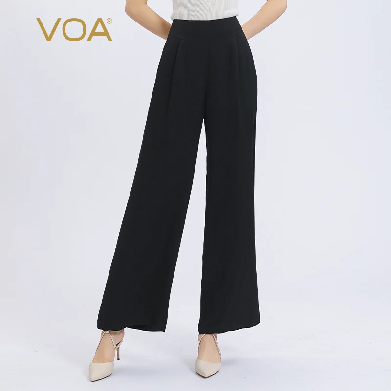 

VOA Silk 40 двухсторонний дизайн с молнией на боку в момме, тонкие черные базовые универсальные свободные прямые уличные женские брюки KE660