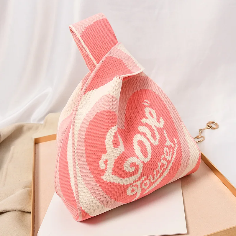 

Knitted Handbag Minimalist Korean Knot Tote Bag Portable Storage BagReusable Shopping Bags Women Mini Knot Wrist Bag