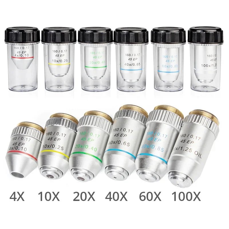 Полуланированный ахроматический объектив 4X 10X 20X 40X 60X 100X 160/0 17 для биологического