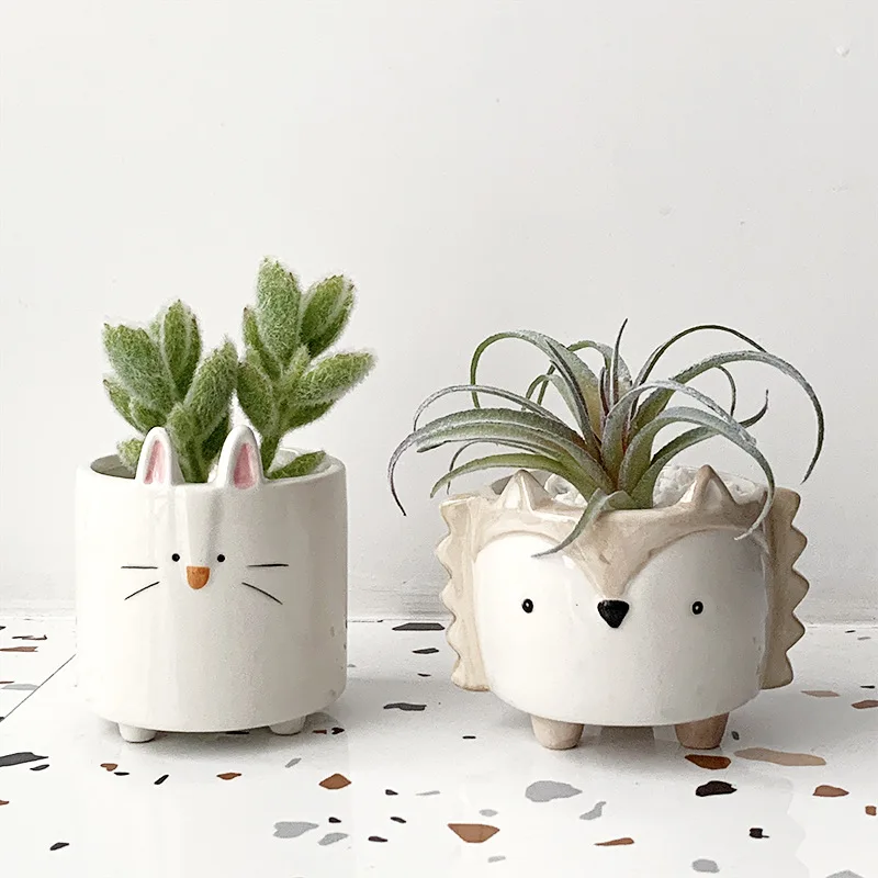 

Succulent Flowerpot Ceramic Flowers Potted Cute Hedgehog Rabbit Creative Home Bedroom Office Desktop Decoration Cartoon Animal