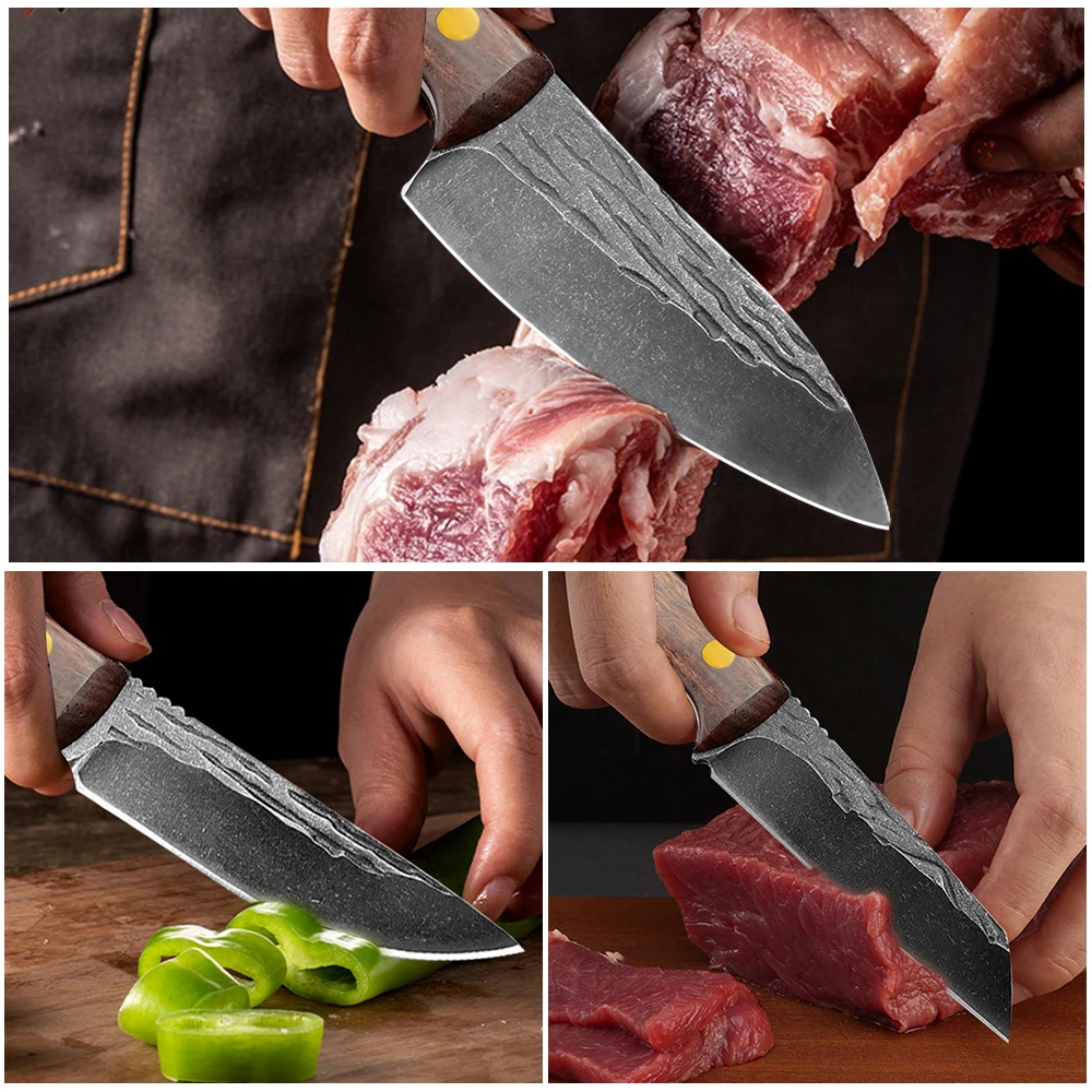 Handmade Forged Boning Knife Stainless Steel Kitchen Meat Cleaver Butcher Knife with Sheath Full-Tang Hunting Knives Fish Knive images - 6