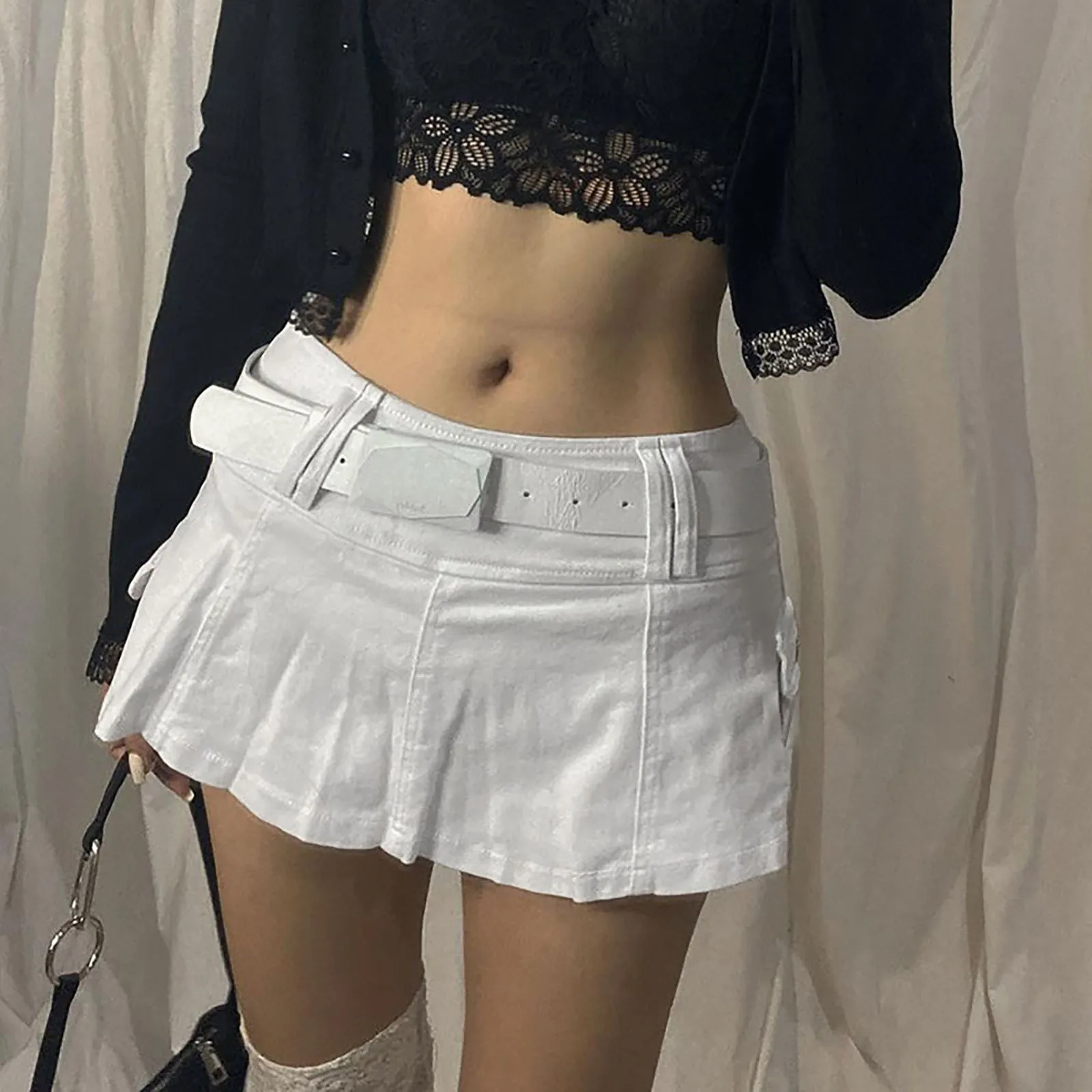 

Эффектная плиссированная юбка с карманами, однотонная джинсовая женская юбка с подкладкой на молнии, женское повседневное платье, платье д...