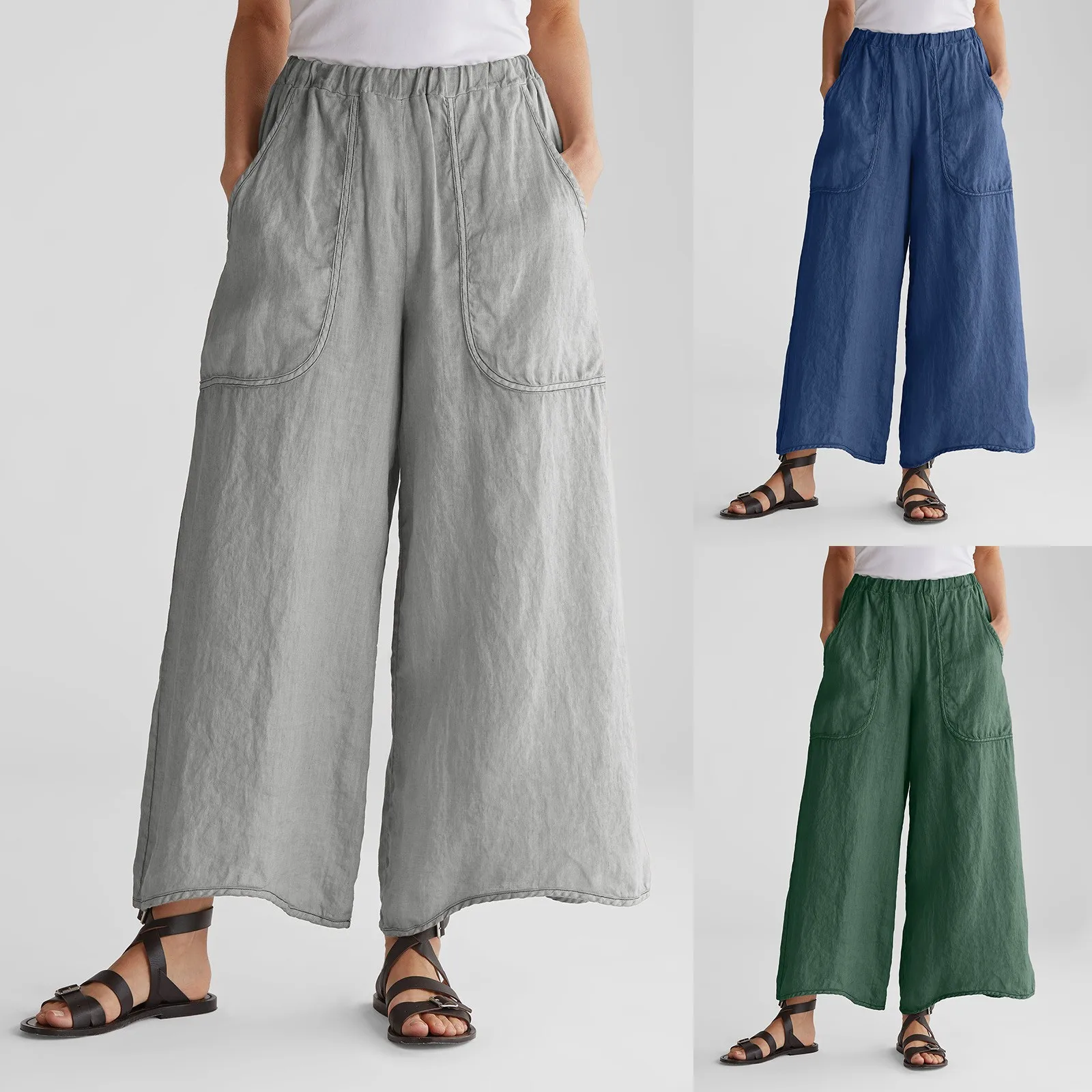 

New Linen Wide-leg Pants Women's Drawstring Oversize Wide-leg Pants Woman Pants Streetwear Summer Drawstring Sweatpants Pants