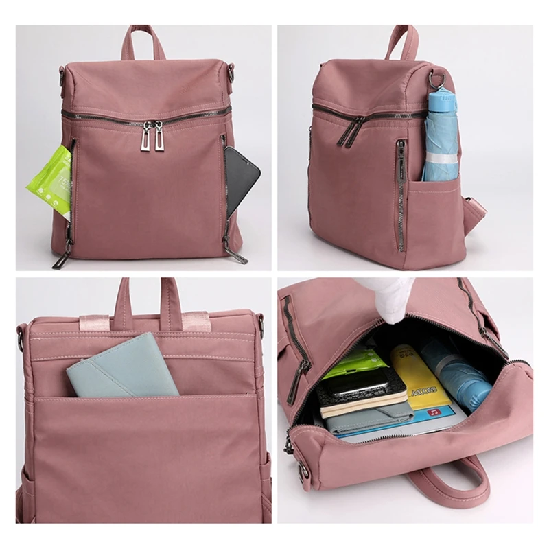 

63HC Women Backpack Purse Multi-pocket Nylon Shoulder Bag Small Bookbag for Girls Travel Casual Daypack Fashion Rucksack
