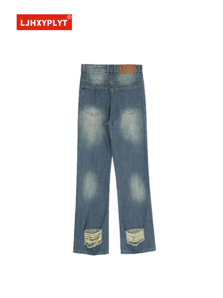 

Bottom Of Pant Leg Ripped Jeans Womens Summer New Retro Street Style Lose And Thin Neutral Straight Trousers Denim Pants Female