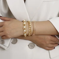womens personality multilayer ot buckle jewelry simple pearl set alloy bracelet