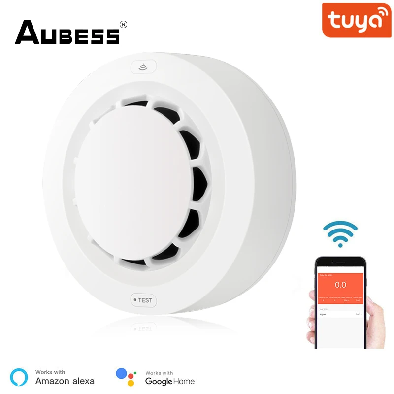 

Tuya WIFI Smoke Detector Fire Protection Alarm Sensor Independent Wireless Battery Operated Smart Life Push Alert Home Security