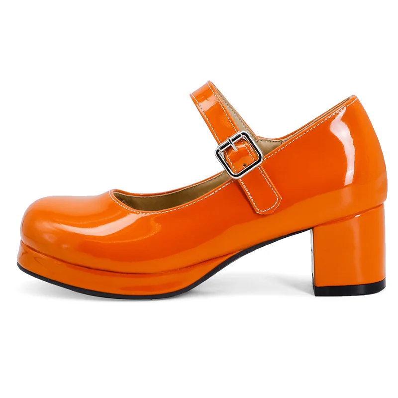 

Туфли женские на среднем каблуке, элегантная обувь в стиле "Лолита", с ремешками, Туфли Мэри Джейн, модные офисные туфли-лодочки красного и желтого цвета для девушек