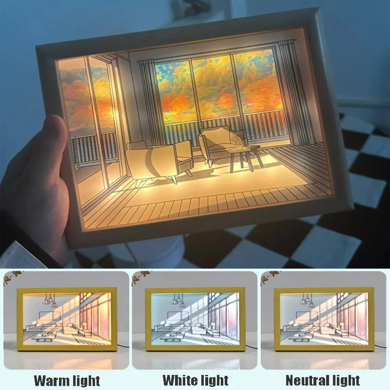 

Three-Color LED Lighting Painting Creative Desk Light And Shadow Room Bedroom Bedside LED Decorative Painting Night Light