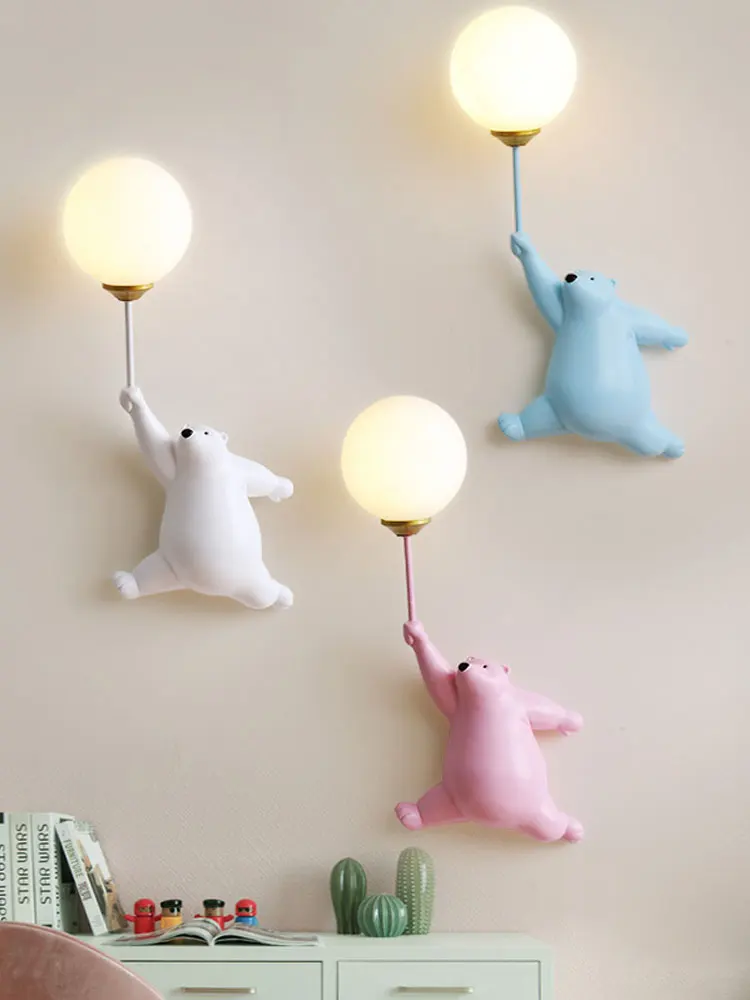 

Resin Cartoon Bear Wall Lamp Children Room Wall Lamp Boy And Girl Bedroom Bedside Lamps Nordic Minimalist Creative Wall Decor