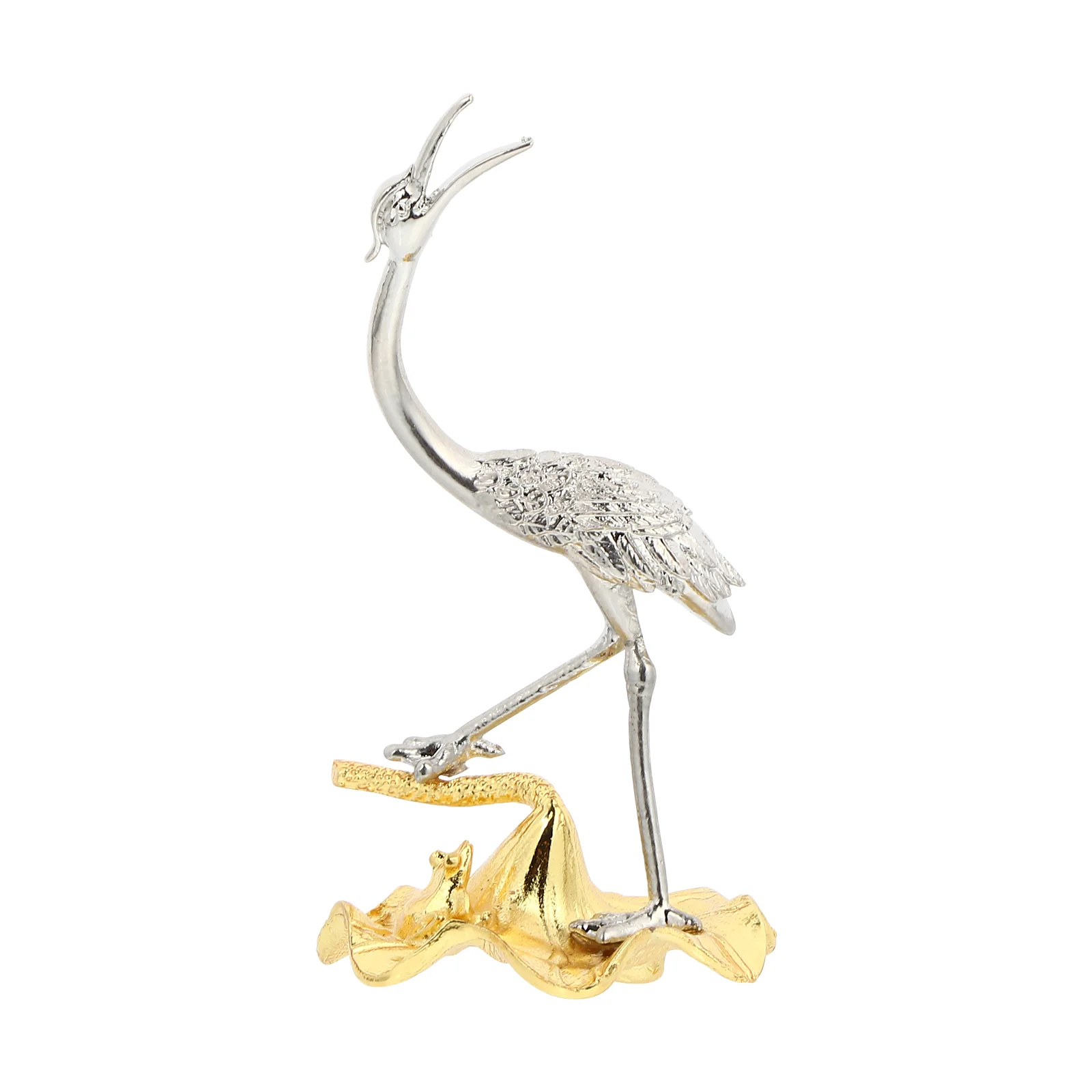 

1Pc Table Decor Ornament Holiday Present Table Decor Crane Bird Statue Sculpture Standing Metal Patina Decor
