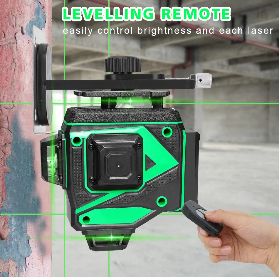 

16 Lines 4D 360 Laser level Self-leveling Nivel Laser Cross Horizontal Vertical Green Beam Remote Control With Li-ion battery