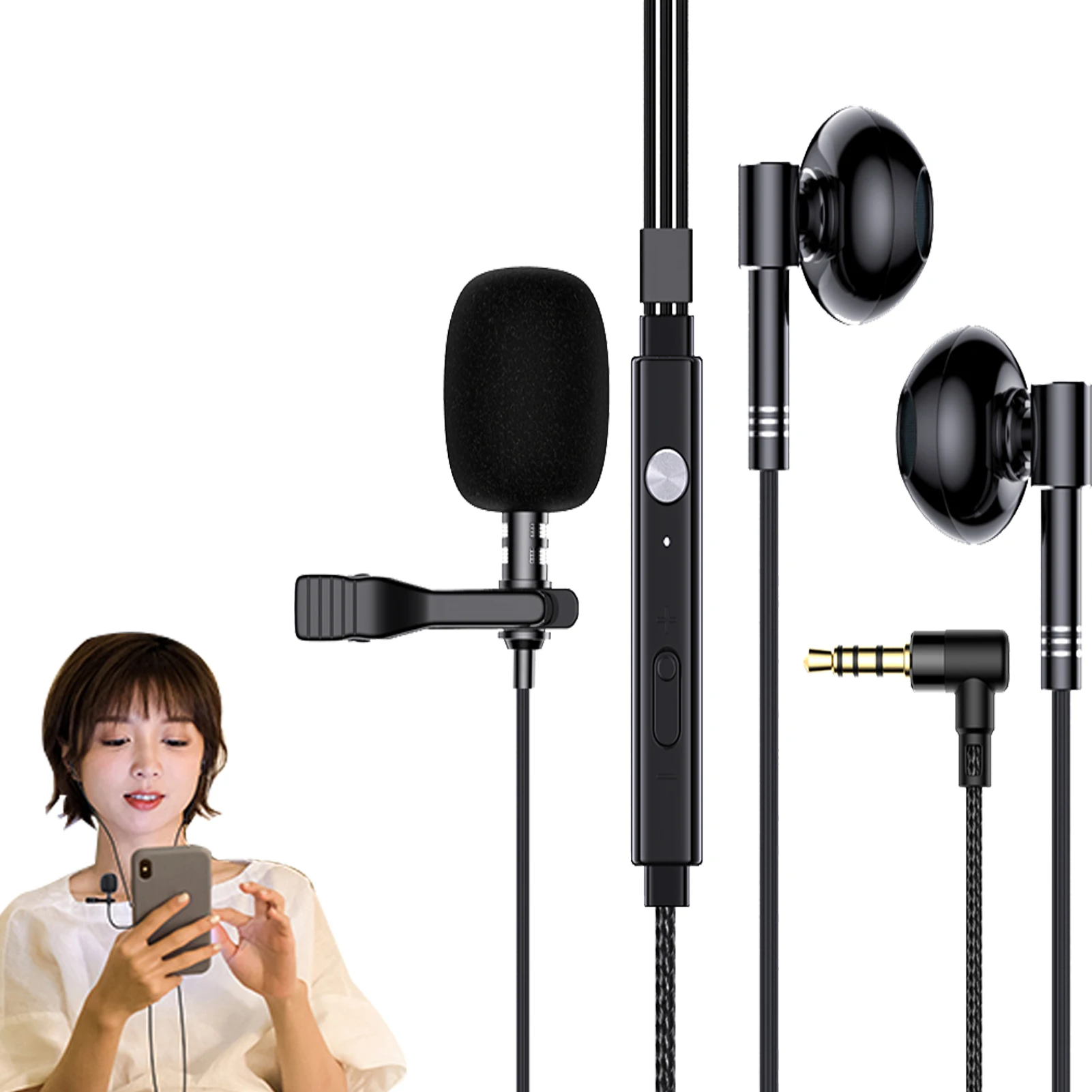

Проводные наушники с двумя микрофонами, конденсаторный петличный микрофон с креплением на лацкане, проводной портативный микрофон для тел...