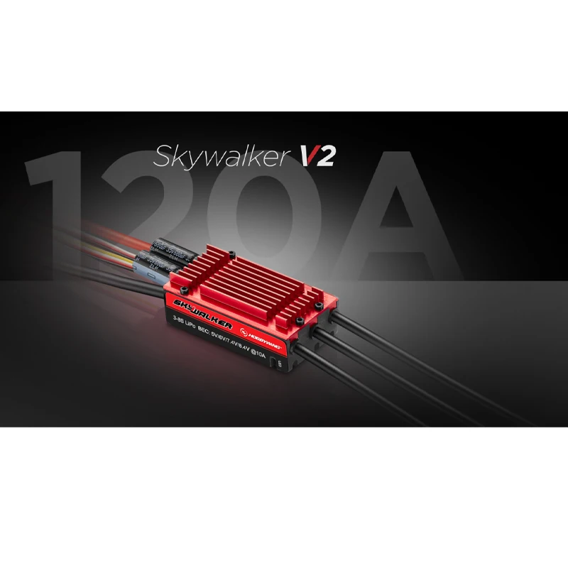 Фото Контроллер скорости Hobbywing Skywalker 120A V2 ESC HV 3-8S LiPo с режимом поиска UBEC/режимным тормозом заднего хода для радиоуправляемого самолета №1