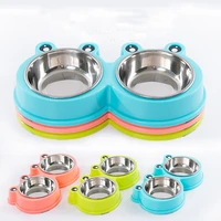 stainless steel material pet feeder for cat bowl and small breed dog bowl with twin bowl non slip pet food bowl