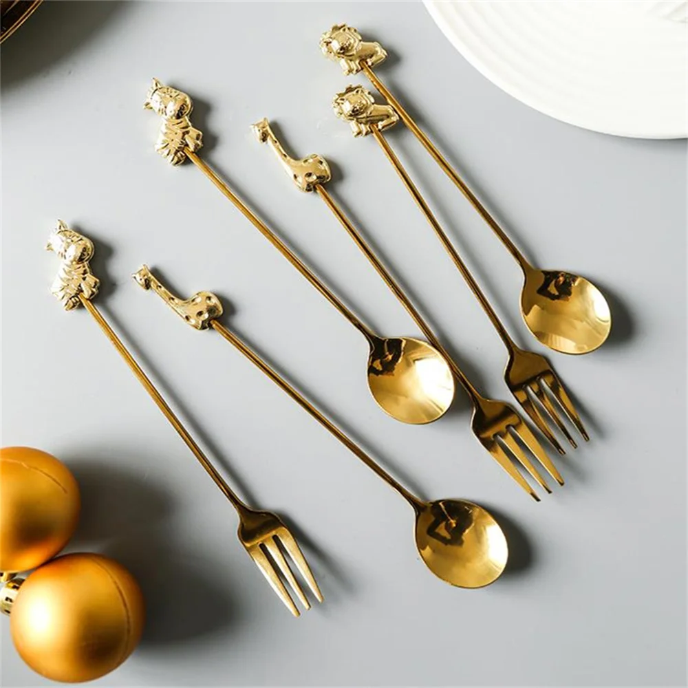 

Creative Dessert Cake Tea Teaspoons Stainless Steel Tableware Steak Fork Cutlery Gift Fruit Fork Spoon Kitchen Accessories Scoop