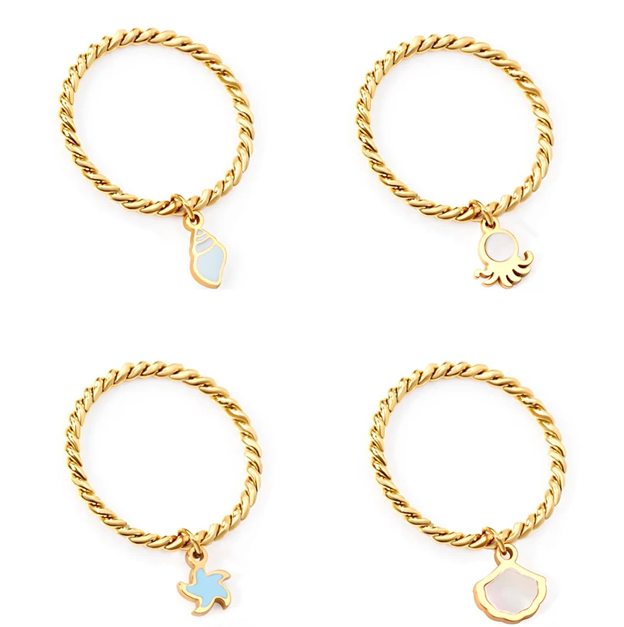 

Simple Rope Round Rings For Women Stainless Steel Gold Color starfish Charm Ring Finger Exquisite Fashion Jewelry Party Gift