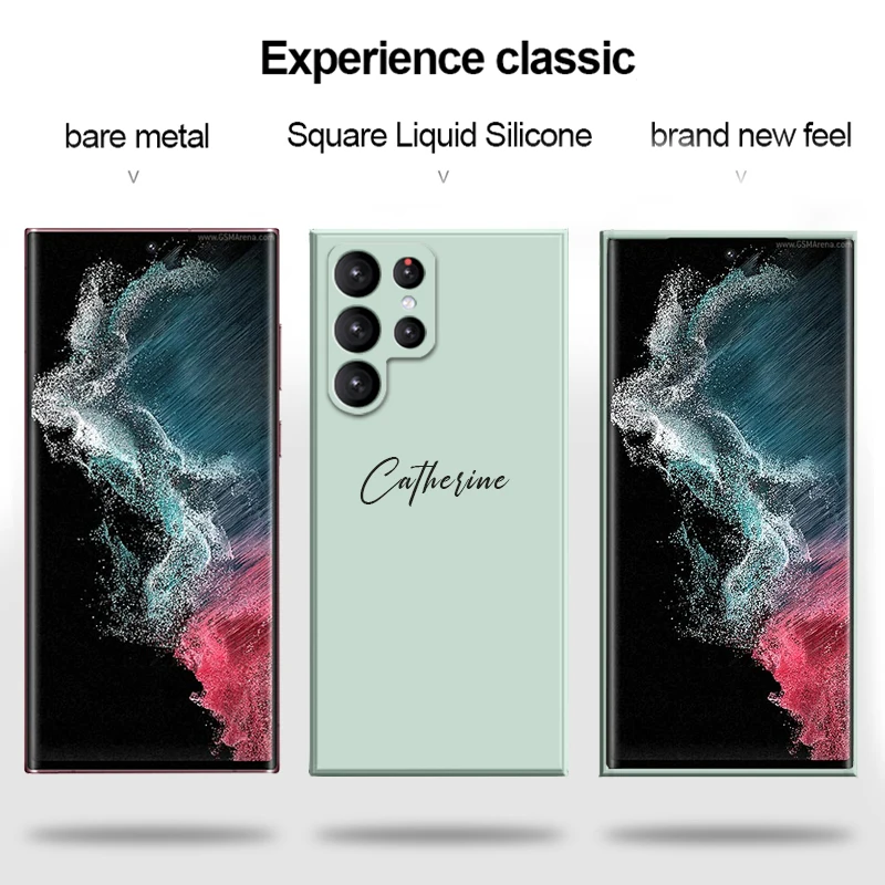 For Samsung Galaxy S23 S22 S21 Ultra Plus Personalised Customized Name Case A13 A54 A53 A52 A34 A14 A32 5G Liquid Silicone Cover