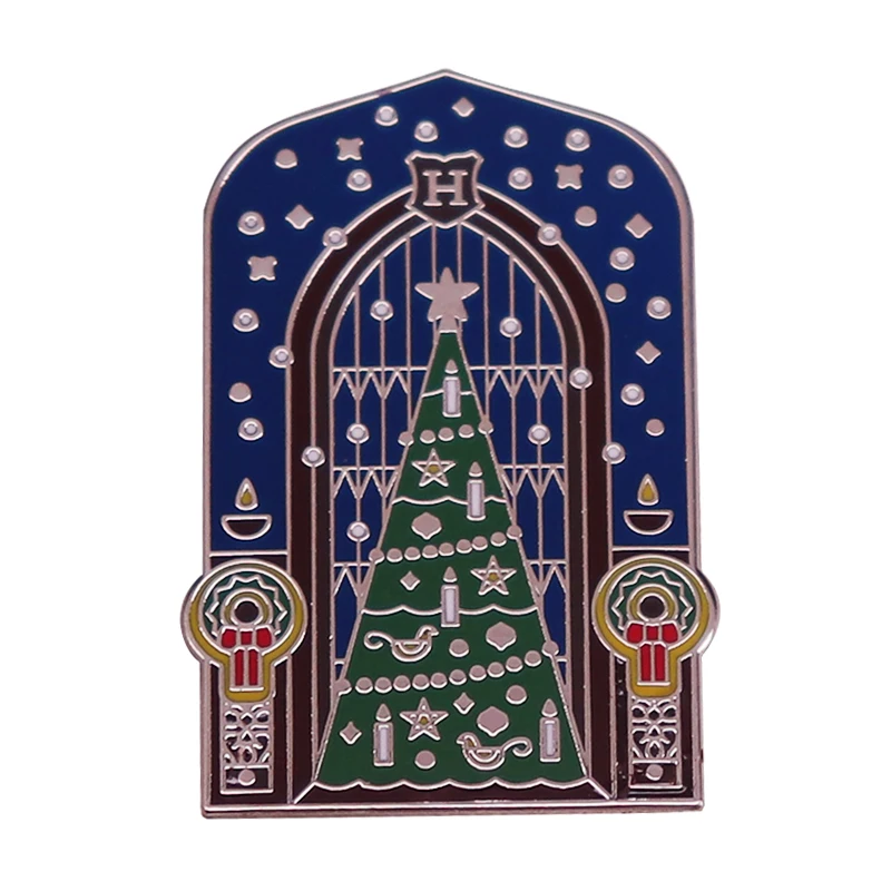 

Stained Glass Magic Window and Christmas Tree Enamel Brooch Pin Jacket Lapel Metal Pins Brooches Badges Exquisite Jewelry