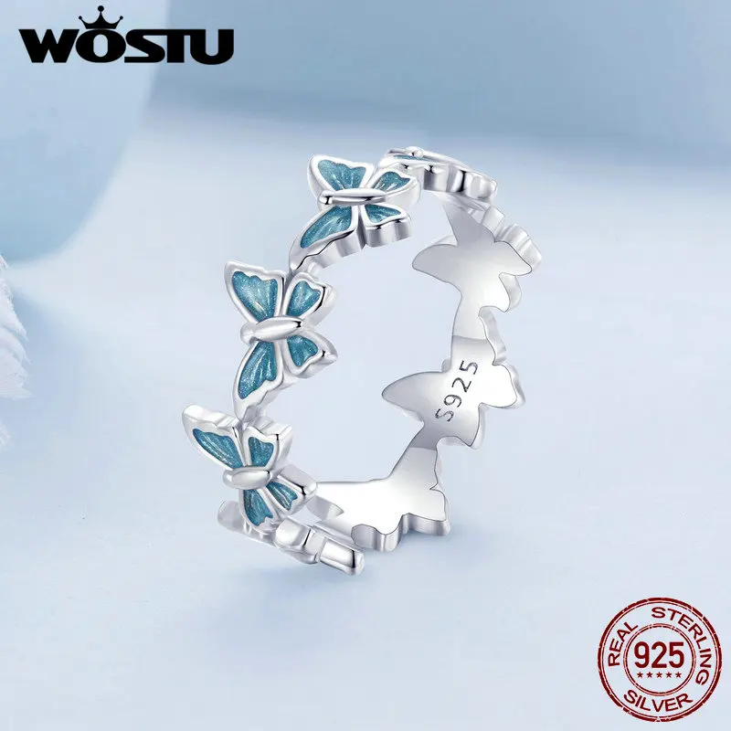 Wostu серебро 925 пробы синий кольцо с бабочкой ювелирные изделия для женщин жена