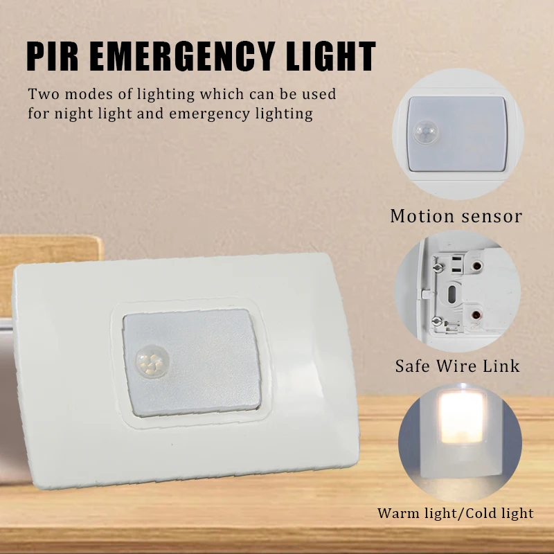 

PIR Induction LED Emergency Automatic Lighting for Home Bedroom Corridor Lamp 2 Modes Failure Safety Warning Indoor Work Light