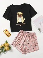 cartoon dog letter graphic pajama set