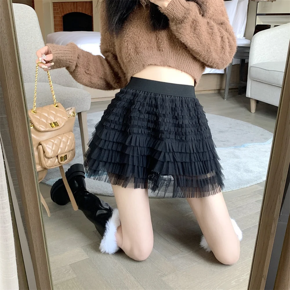

Midi Skirts for Women 2023 Summer Y2k High Waisted Tulle Cake Skirt Korean Ladies Casual A Line Short Dress Mini Skirt