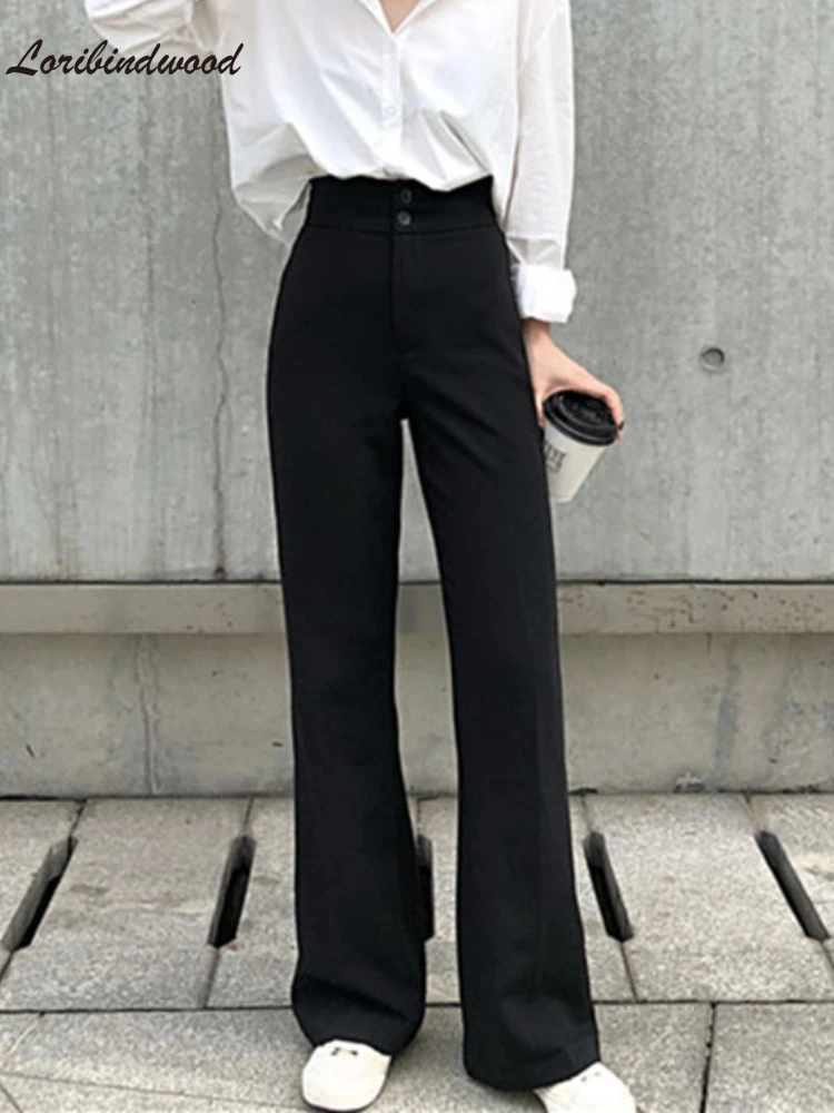 

2022 Women's Autumn and Winter Pants Loose High Waist Slimming Black Mopping Draping Effect Straight-Leg Pants Casual Trousers