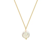 2022 new stainless steel round freshwater pearl pendant necklace for women gold color cable chain natural pearl necklace gift
