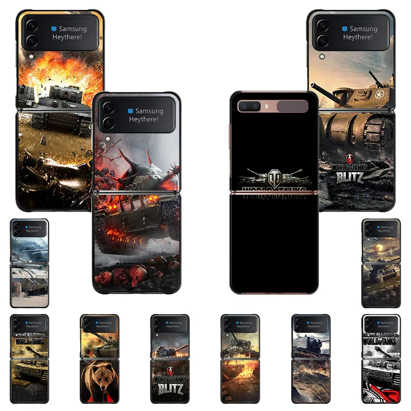 

Hard Black Phone Cases for Samsung Z Flip4 FLIP3 5G Flip World Of Tanks Game Pattern Galaxy ZFlip4 ZFlip3 Cover