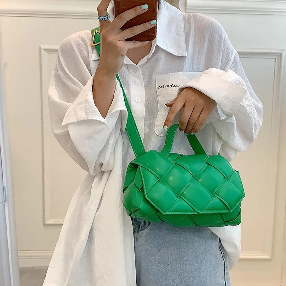 

Winter Pillow Bag Women Crossbody Flap For Woman Weaving Bubble Bags Autumn Shoulder Messenger PU Leather Handbags Designer