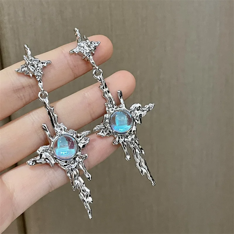 

Chinese Style Liquid Metal Star Cross Stud Earrings for Women Girls Fashion Vintage Crystal Jewelry Party Accessories Gifts