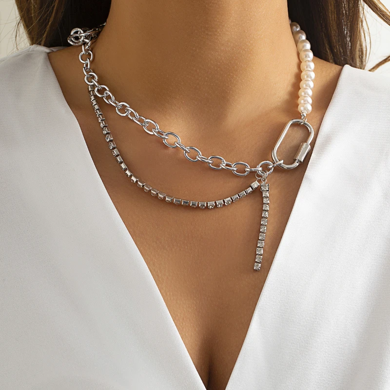 

Women Jewelry Simulated Pearl Choker Necklace 2022 New Trend Asymmetrical Hip Hop Necklace For Women Accessories