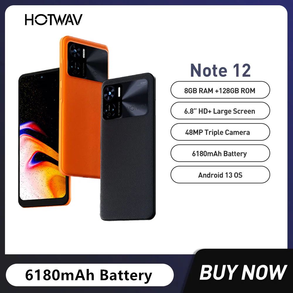 Смартфон HOTWAV Note 12, 6,8 дюйма, HD, Android 13, 8 ГБ + 128 ГБ, Восьмиядерный, мобильный телефон, 48MP, NFC, 6180 мАч, аккумулятор, 20 Вт