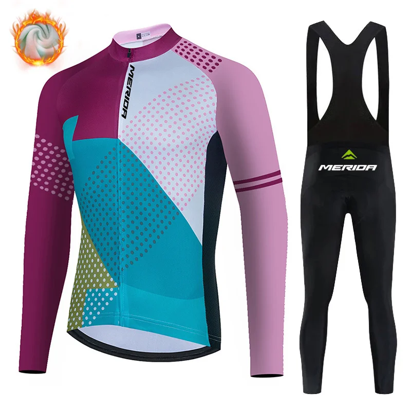 

Зимние велосипедные комплекты Merida 2023, Теплая Флисовая одежда для велосипеда, спортивные велосипедные рубашки, уличные Трикотажные изделия с длинным рукавом, велосипедные брюки для горного велосипеда