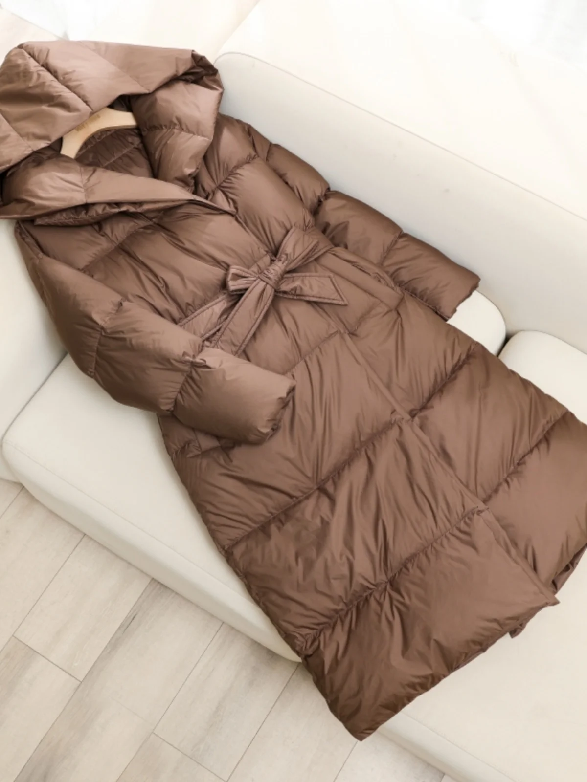 Fashion Down jacket Women Long 2024 New Korean Sle Thickened Hood Slim fit Slimming Fake Two Pieces White Duck Down Outerwear