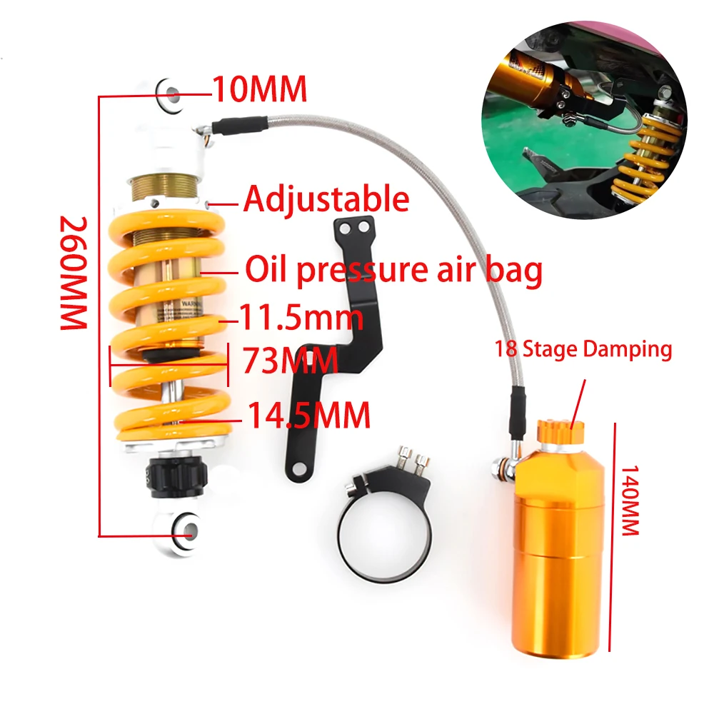 

260MM Motorcycle Center Rear Shock Absorber Dual Damping Adjustable For Kawasaki NinjaYamaha