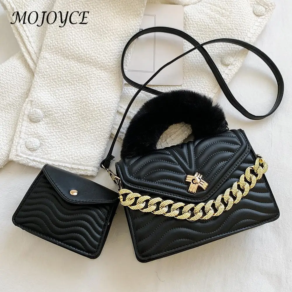 

Women Fashion PU Leather Chain Composite Bag ElegantPlush Handle New Female Messenger Bag Exquisite for Women 2022 Fashion New