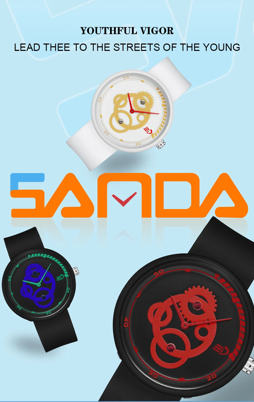 New SANDA Fashion Quartz Watch Youth School Men's and Womens Watch Silicone Simple Tide Personality Waterproof Quartz Watch 3216 enlarge