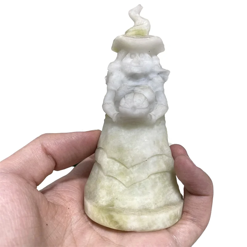 

12CM Sun Stone Witch Carving Figures From Natural Stones Talismanic Amulet Folk Crafts Witchcraft Magic Decoration Room Decor 1p