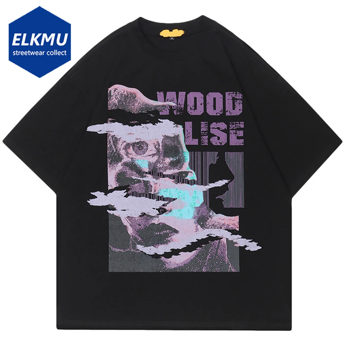 

Футболка мужская оверсайз с принтом, уличная одежда в стиле Харадзюку, хлопковая черная рубашка в стиле хип-хоп с коротким рукавом, лето 2023