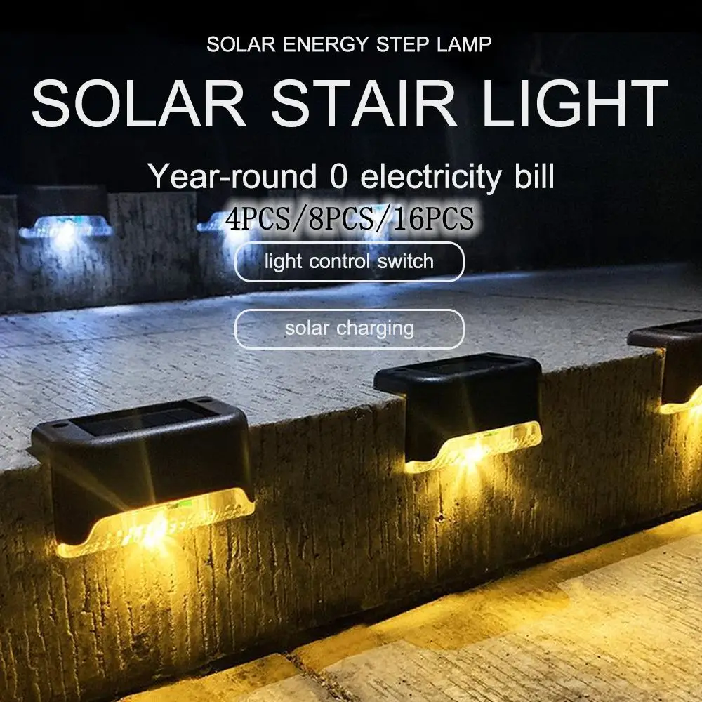 

16/8/4PCS LED Solar Stair Light IP65 Waterproof Outdoor Wall Light Garden Landscape Step Lamp Balcony Fence Decoration Lights