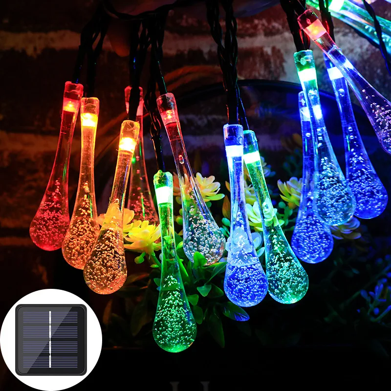 LED Outdoor Water Drop Solar String Lights Waterproof 12/7/5M 100/50/20LED Festive Christmas Party Garland Garden Decoration